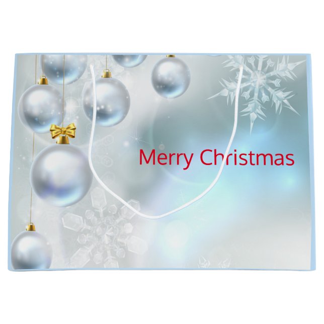 Sacola Para Presentes Grande enfeites de natal e flocos de neve (Frente)