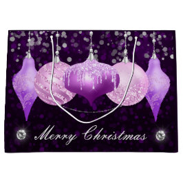 Sacola Para Presentes Grande Enfeites de Natal Roxo, Rosa e Prata Feliz Natal
