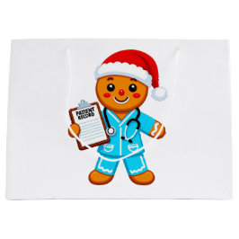 Sacola Para Presentes Grande Enfermeira de Pão de Mel Natal 2026 Feriado Saúde