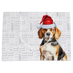 Sacola Para Presentes Grande Engraçado Cachorro de Beagle de Natal