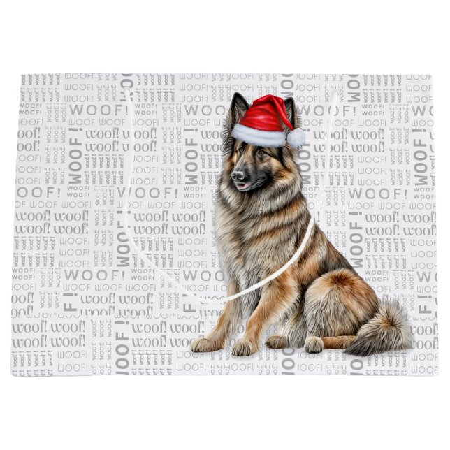 Sacola Para Presentes Grande Engraçado Natal Belga Tervuren Dog Lover (Frente)