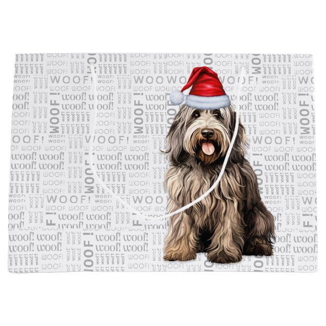 Sacola Para Presentes Grande Engraçado Natal Bergamasco Dog Lover (Frente)
