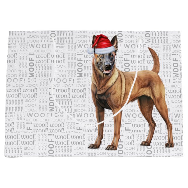 Sacola Para Presentes Grande Engraçado Natal Malinois Dog Lover Belga (Frente)