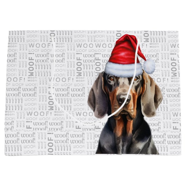 Sacola Para Presentes Grande Engraçado Natal Tan e Black Coonhound (Frente)