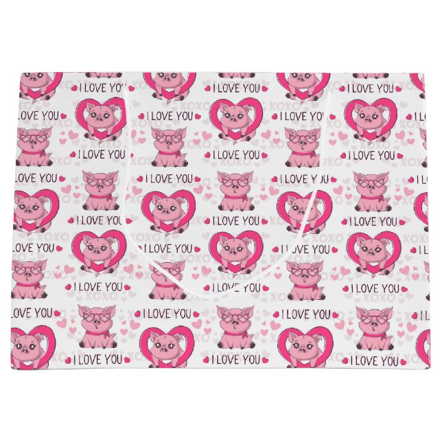 Sacola Para Presentes Grande Engraçado Pig Love Pun (Frente)