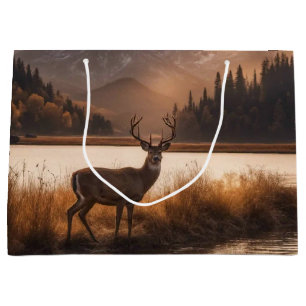 Sacola Para Presentes Grande Enorme Deer em Corrida no Lago Montanha