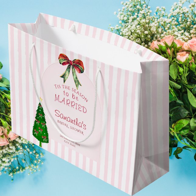 Sacola Para Presentes Grande Época de Casar Época de Chá de Casa da Noiva (Bow Tis The Season To Be Married Christmas Festive Bridal Shower Wedding Rehearsal Dinner Gift Bag)
