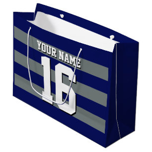 Sacola Para Presentes Grande Equipe de carvão azul marinho Jersey Preppy Stripe