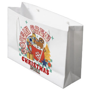 Sacola Para Presentes Grande Equipe de Natal de primos retrô combinando para cr