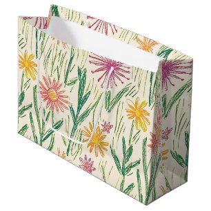 Sacola Para Presentes Grande Esboço de Flor Silvestre Vintage (10)