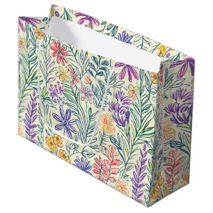 Sacola Para Presentes Grande Esboço de Flor Silvestre Vintage (2)