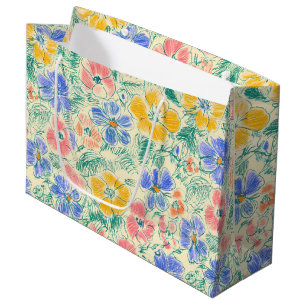 Sacola Para Presentes Grande Esboço de Flor Silvestre Vintage (3)