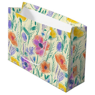 Sacola Para Presentes Grande Esboço de Flor Silvestre Vintage (6)
