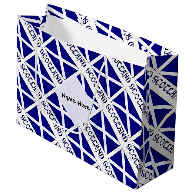 Sacola Para Presentes Grande Escócia - Bandeira Escocesa - Personalização Negra (Frente inclinada)