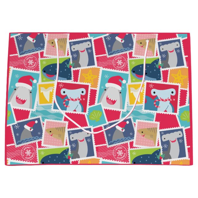 Sacola Para Presentes Grande Espécie de tubarão-gato Natal (Frente)