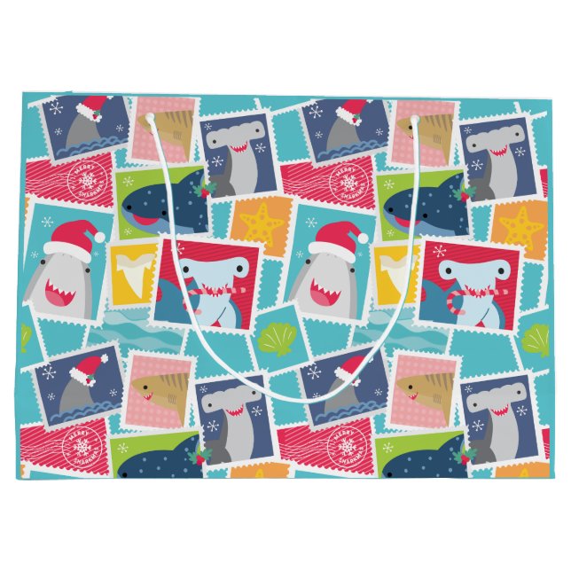 Sacola Para Presentes Grande Espécie de tubarão-gato Natal (Verso)