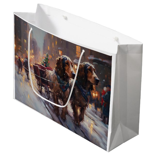 Sacola Para Presentes Grande Estação Festiva de Natal Inglês Cocker Spaniel (Frente inclinada)