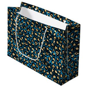 Sacola Para Presentes Grande Estampa Ousada de Leopardo Azul   Estilo Animal Gl