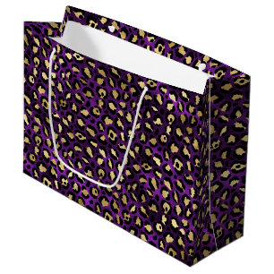 Sacola Para Presentes Grande Estampa Ousada de Leopardo Roxo Padrão Animal Gl