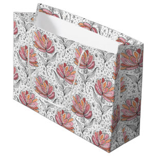 Sacola Para Presentes Grande Estilo de Arte Abstrato Floral Desenho Rosa Pêsseg