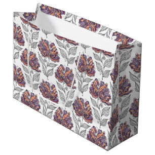 Sacola Para Presentes Grande Estilo de Arte Abstrato Floral Rabiscado Rosa Roxo