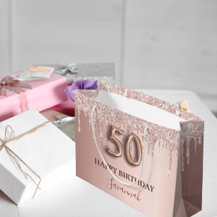 Sacola Para Presentes Grande Estilo de balão cor-de-rosa com brilho dourado ros