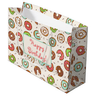 Sacola Para Presentes Grande Estilo Retro Doce Padrão de Donut Colorido Anivers