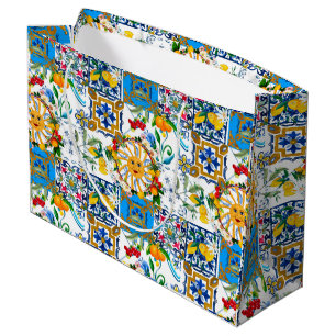 Sacola Para Presentes Grande Estilo siciliano,arte de verão,limões