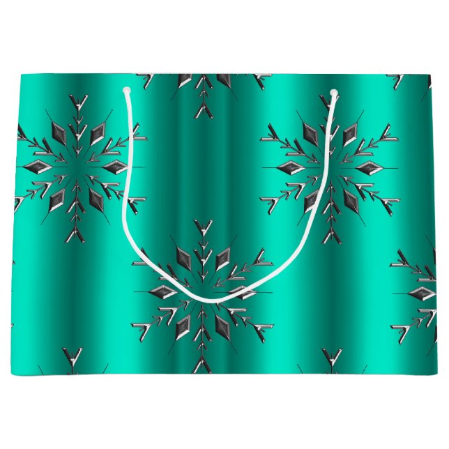 Sacola Para Presentes Grande Estrela de Natal Teal e Silver (Frente)