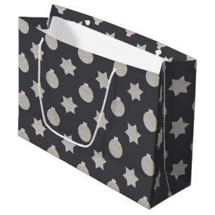 Sacola Para Presentes Grande Estrela e Natal Bauble Silver e Black