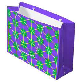 Sacola Para Presentes Grande Estrela Geométrica em Roxo, Verde e Amarelo