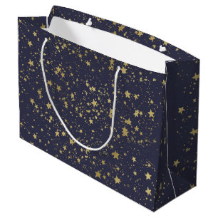 Sacola Para Presentes Grande Estrelas azuis de Marinho Dourado dispersas