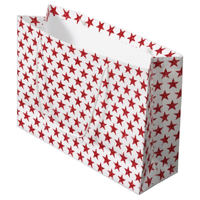 Sacola Para Presentes Grande estrelas brilhantes vermelhas (Frente inclinada)