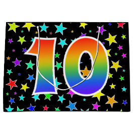 Sacola Para Presentes Grande Estrelas coloridas + Padrão "10" do arco-íris #