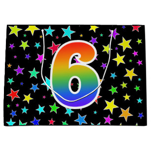Sacola Para Presentes Grande Estrelas coloridas + Padrão "6" do arco-íris #