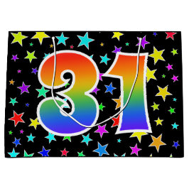 Sacola Para Presentes Grande Estrelas coloridas + padrão arco-íris "31" Evento 