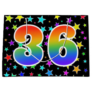 Sacola Para Presentes Grande Estrelas coloridas + padrão arco-íris "36" Event