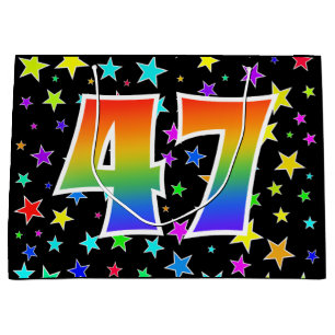 Sacola Para Presentes Grande Estrelas coloridas + padrão arco-íris "47" Event