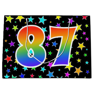 Sacola Para Presentes Grande Estrelas coloridas + padrão arco-íris "87" Evento 