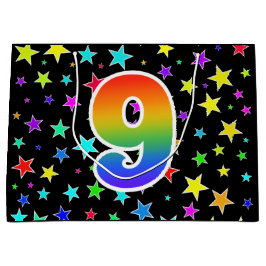 Sacola Para Presentes Grande Estrelas Coloridas + Padrão de Arco-íris "9" Event