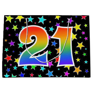 Sacola Para Presentes Grande Estrelas coloridas + Teste padrão "21" do
