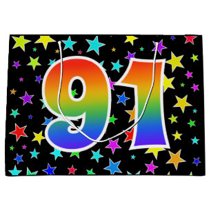 Sacola Para Presentes Grande Estrelas coloridas + Teste padrão "91" do