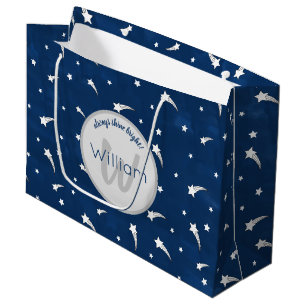 Sacola Para Presentes Grande Estrelas de disparo Marinho Monograma de Cor Azul