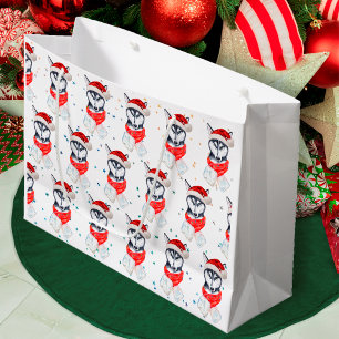 Sacola Para Presentes Grande Estrelas de Natal da Raça Canina Husky Siberiano