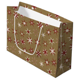 Sacola Para Presentes Grande Estrelas Geo Vermelho de Natal - em padrão dourado