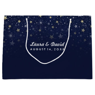 Sacola Para Presentes Grande Estrelas marinhos Azul Douradas e Brancas Correspo