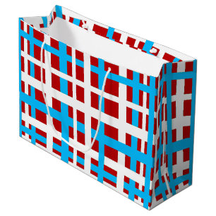 Sacola Para Presentes Grande Estrias de entrelaçamento Vermelho Branco Azul Cla