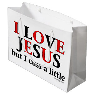 Sacola Para Presentes Grande Eu amo-me Jesus [mas cuss um pouco]