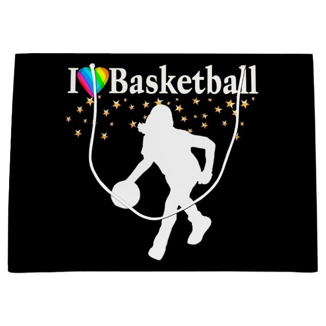 SACOLA PARA PRESENTES GRANDE EU AMO O DESIGN BASQUETEBOL (Frente)