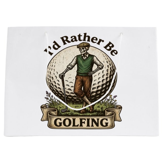 Sacola Para Presentes Grande Eu Preferiria Estar Jogando Golfe  (Frente)
